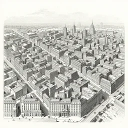 grid city from street level built in exclusively neo - classical style artist drawn 1 9 th century