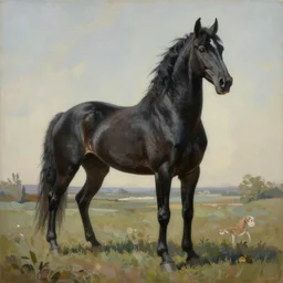 painting of hybrid between black weimaraner & black stallion horse! & intercrossed animal, by zdzislaw beksinski, by mattias adolfsson, concept art, single object scene, beautiful composition, 8 k, wide angle shot, depth of view,
