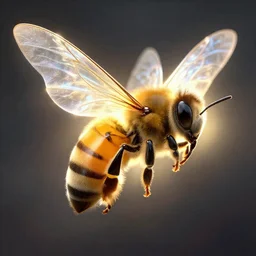 An epic, ornate, highly detailed painting of a bee with back-lit translucent glowing angels wings, rim light, volumetric lighting, octane render, 8k