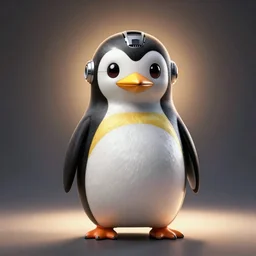 tux the linux penguin with half robot face, digital art