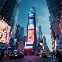 times square in new york city in the far far cyberpunk future, 8 k, extremely detailed, low ground perspective photograph