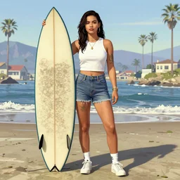 zoe kravitz as a california surfer girl, full body shot, gta 5 cover art, hd digital art, trending on artstation