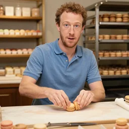 mark zuckeberg making macarons in a bakery