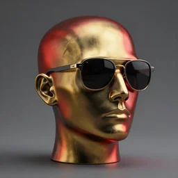 a head made out of melting metal, it is of black and golden and red color, it is wearing sunglasses and a hat, there are flowers all around it, blue paint melting, vogue cover style, demonic style, alphonse mucha style