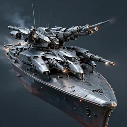 armored futuristic titanic mounted with laser cannons
