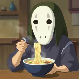 Spirited Away No-Face character eating ramen
