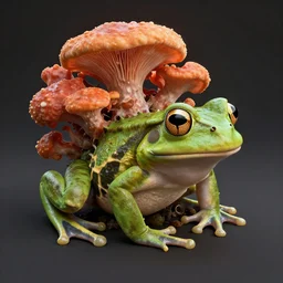A mixture of a fungus and a frog, photorealistic 3D artwork