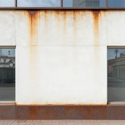 hyperrealistic rendering on very beautiful white wall, moscow street, front view, rust texture, concrete texture, glass texture, dirt texture, professional foto, 3 5 mm