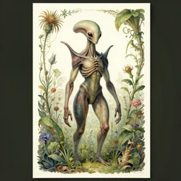 exquisite, imaginative alien creature poster art, humanoid, anthro, botanical illustration by lucusfilm weta studio tom bagshaw james jean frank frazetta, james gurney