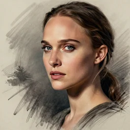 beautiful young natalie portman with artist sketch closeup