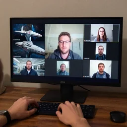 someone on a zoom call from the Starship enterprise