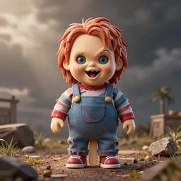 ice cream popsicle shaped like screaming chucky doll, octane render, ultrarealistic, centered