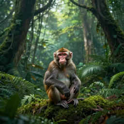 a monkey sit in the jungle, beautiful dynamic lighting, cinematic, wide angle establishing shot, extremely high detail, photo realistic, cinematic lighting, post processed, concept art, artstation, matte painting, style by frederic church, raphael lacoste, unreal engine 8 k