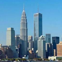 new york city skyline with the twin towers visible, in the style of takashi murakami