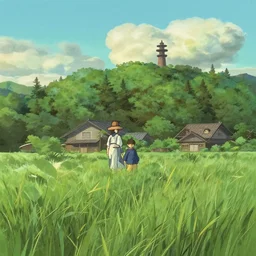 landscape by miyazaki, by masamune shirow