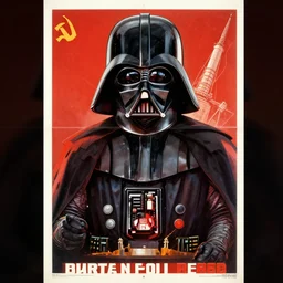 darth vader in soviet space propaganda poster