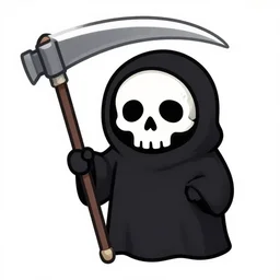 vector illustration of cute grim reaper with big skull head holding a scythe