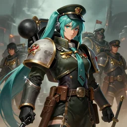 portrait of a warhammer 4 0 k miku hatsune, epic, tragic, military art, fantasy, dieselpunk, hd shot, digital portrait, beautiful, artstation, comic style, by artgerm, guy denning, jakub rozalski, magali villeneuve and charlie bowater