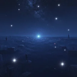 Endless void with stars and creatures in the background