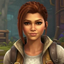 Zendaya as a character in the game Borderlands 2, with a background based on the game Borderlands 2, detailed face, old 3d graphics