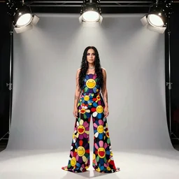 professional photo shoot of bjork in the style of takashi murakami superflat, 1 9 9 6, three point lighting
