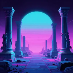 neon ancient ruins,retrowave art, trending