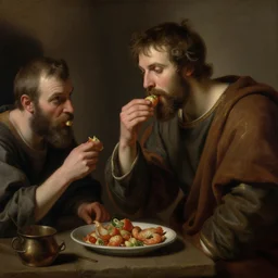 divine gabe newell in a tunic and eats sinners and cheaters, soft light, realism, maximum detail, high quality, good style study, depth of field, focus, classicism painting