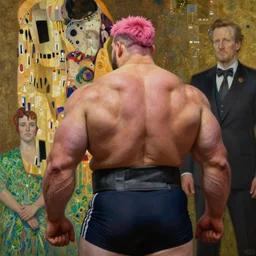 portrait of thick muscular weightlifter zarya with pink hair showing back from overwatch by alexander mcqueen, by roberto ferri, by tom bagshaw, by j. c. leyendecker and klimt, by austin osman spare, highly detailed oil painting, very intricate, cinematic lighting, award - winning, american romanticism, artstation, cgsociety, official art, octane