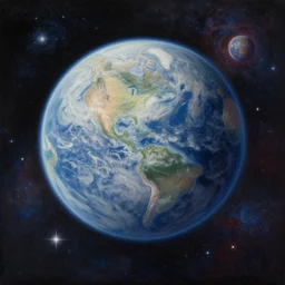 a detailed painting of a marble like planet floating in space in a sea of colorful sea of stars, by alena aenami, petros afshar and greg rutkowski trending on artstation, deviantart, planet, clouds, earth, exoplanet, stars