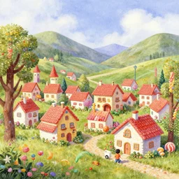 Small little village made of candy by thomas kinkade