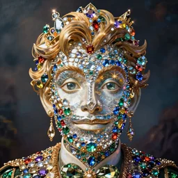 a gigantic face of The Wonderful Wizard of OZ sculpted by Simon Stålenhag and H. R. Giger made out of gems