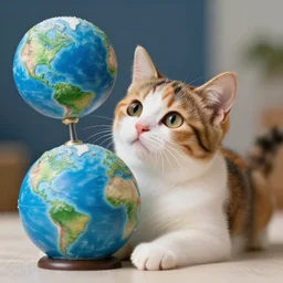 a cute calico cat dreaming about taking over the world, 3 5 mm photograph