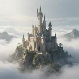 fantasy castle on top of a mountain, above the clouds, foggy, magical, digital art, artstation