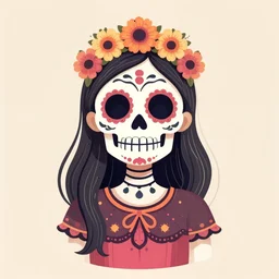 Illustration of a sugar skull day of the dead girl, art by henry moret