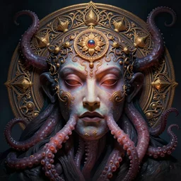 real life cthulhu face mandala photo with tentacles and suckers