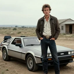 a western film by Sergio Leone, with a delorean