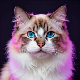 symmetry!! portrait of cool and good - looking ragdoll cat, long colorful and shining cat hairs, big cat eyes in two colors, colorful lighting, highly detailed, hyperrealistic, trending on pixiv fanbox, style of marvel cinematic universe,