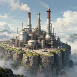 cement factory on a cliff. incredibly detailed fantasy art