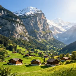 lauterbrunnen and wengen, ultrafine highly detailed hyper illustration, sharp focus, unreal engine highly rendered, global illumination, radiant light