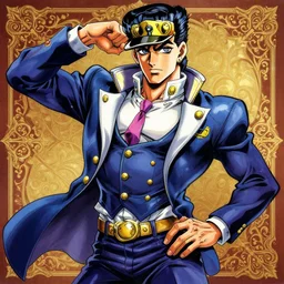 hirohiko araki artwork, insanely detailed painting of benjamin netanyahu as a jojo character, highly fashionable suit, striking a pose, stylish, provocative, outlines, vibrant colors, rich colors, elegant background patterns, by hirohiko araki