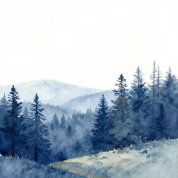 modern highly detailed watercolor painting white sky and blueish landscape forest trending on artstation