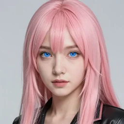 « highly detailed, scarlet johnson, ghost in the shell, pink hair, pretty, blue eyes »