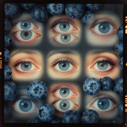 kodak portra 4 0 0, wetplate, muted colours, blueberry, 1 9 2 0 s style, long shot, macro photo of a colourful 1 9 2 0 s variations of human eyes