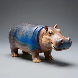 a photo of a model hippo made with a combination of [ elm wood!!! ] and [ blue epoxy resin!! ] in straight lines, dramatic lighting, epoxy resin, studio zeiss 1 5 0 mm f 2. 8 hasselblad, award - winning photo, full subject shown in photo, wood