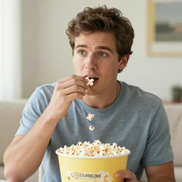 photo of ezra miller as flash eating popcorn, national geographic, morning, daylight