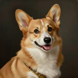 portrait of a corgi dressed as queen of belgium, by jan van eyck