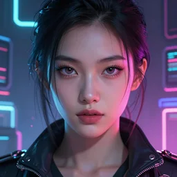 asian neon cyberpunk woman, science fiction, highly detailed, digital painting, beautiful eyes, symmetry, concept art, sharp focus, illustration, global illumination, radiant light, synthwave colors, detailed and intricate environment, art by artgerm and greg rutkowski and magali villeneuve and ilya kuvshinov