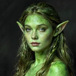 a green-skinned elf, color portrait