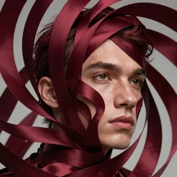 swirled masses of burgundy ribbons building chaotic satin structure of men face, one point perspective, moebius, bao pham, donato giancola, larry elmore, masterpiece, trending on artstation, featured on pixiv, cinematic composition, beautiful lighting, sharp, details, hyper - detailed, hdr, 4 k, 8 k