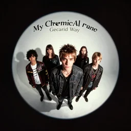 fisheye lens 90s album cover of my chemical romance emo band gerard way, stylistic, vintage photography